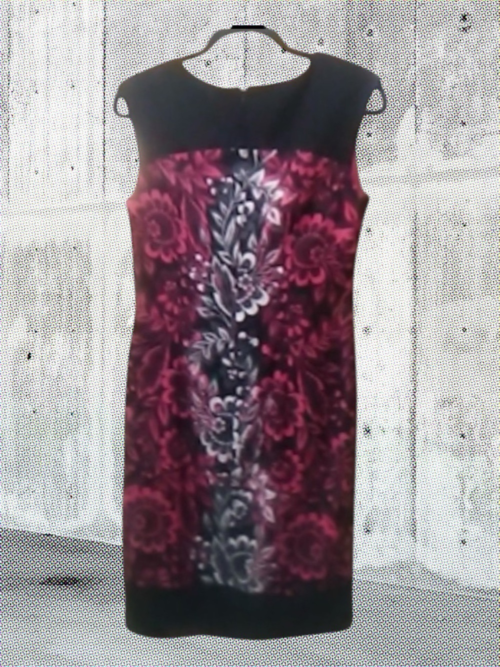 MAGGIE LONDON DESIGNER Sleeveless Black Dress w/ Pink & White Floral Pattern (6)